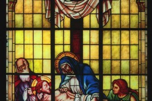 Mary Jesus Cross Traditional Stained Glass Window Shrine of Our Lady of Guadalupe La Crosse WI