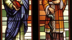 new stained flass window depicting St. Barnabas and St. Lucas at Reston Study Center - Reston, VA