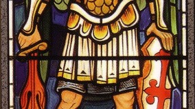 Traditional painted figure by Rohlf’s Stained and Leaded Glass Studio